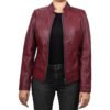maroon nancy moto women's leather jacket