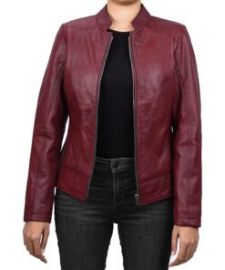 maroon nancy moto women's leather jacket