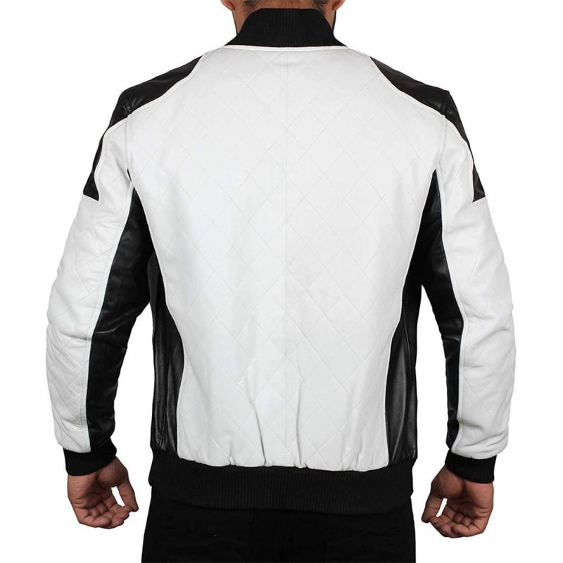 Black & White Bomber Leather Jacket JacketZilla