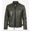 Retro Army Green Leather Jacket