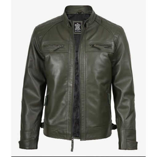 Retro Army Green Leather Jacket