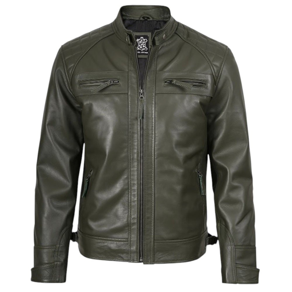 Retro Army Green Leather Jacket Rsfsdfsf
