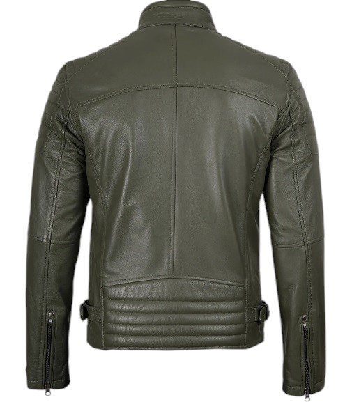 Retro Army Green Leather Jacket sdfgsdfg