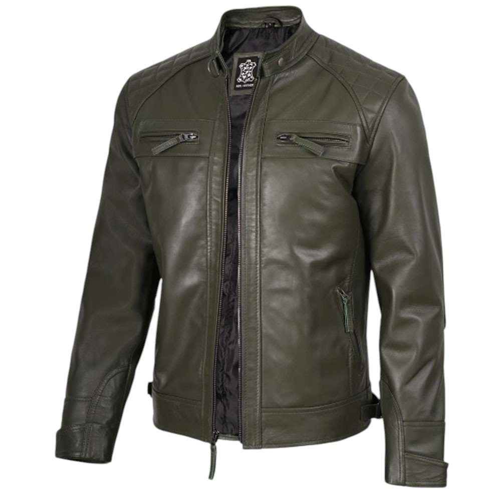 Retro Army Green Leather Jacket sdfsgsdg