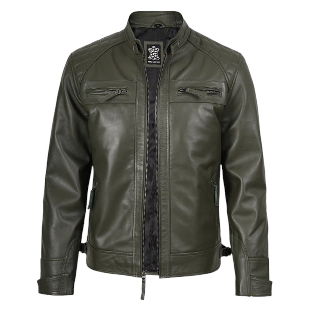 Retro Army Green Leather Jacket sgdg