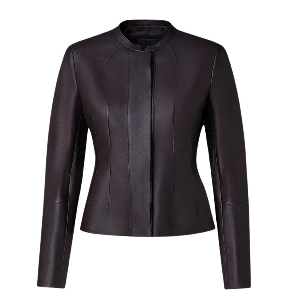 Astra Noir Collarless Matt Black Leather Jacket Astra Noir Collarless Matt Black Leather Jacket