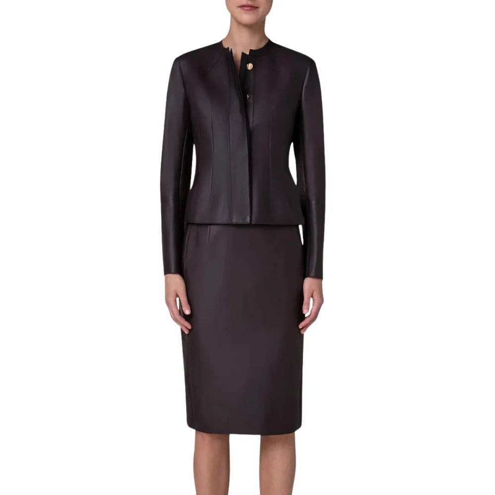 Astra Noir Collarless Matt Black Leather Jacket A002