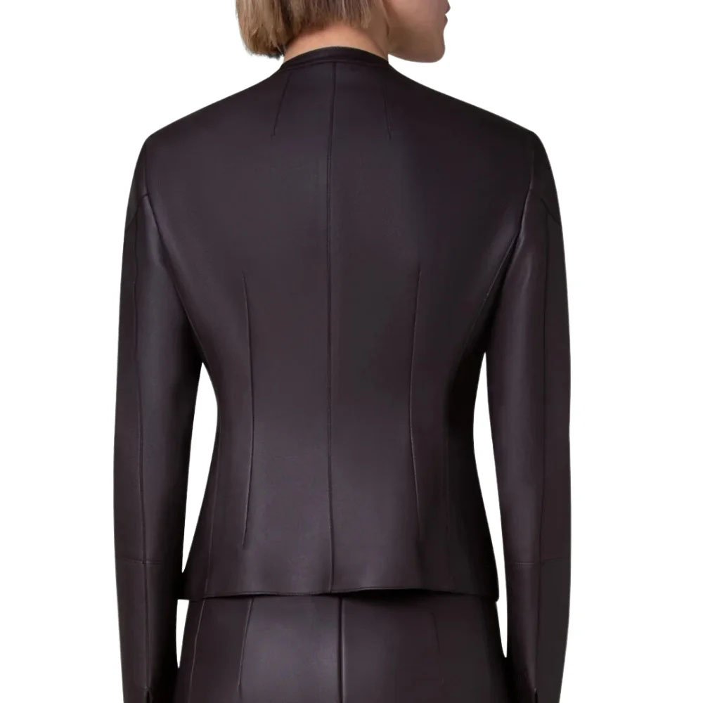 Astra Noir Collarless Matt Black Leather Jacket A003