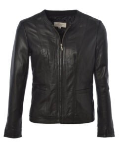 Black Aura Collarless Women's Leather Jacket