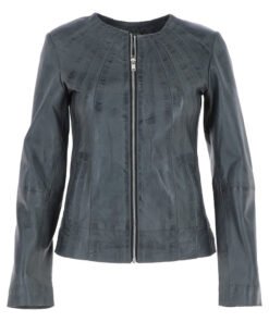 Charcoal Rebel Leather Collarless Women's Jacket