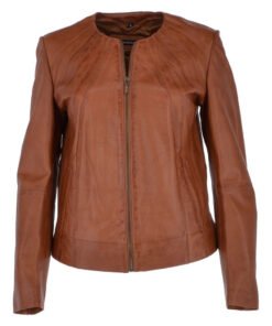 Copper Glow Collarless Women's Leather Jacket