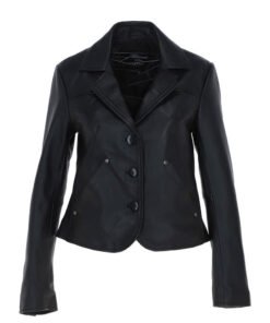 Black Women's Timeless Flared Hem Leather Jacket